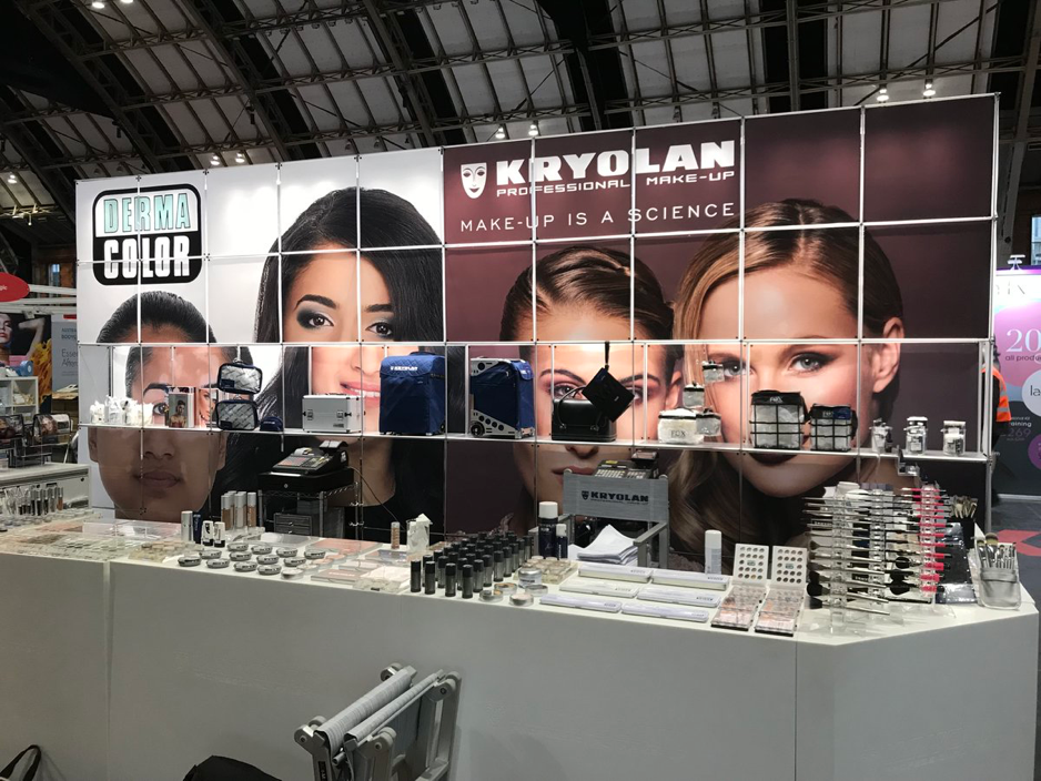 Kryolan's display for which we provide exhibition and event transport and build