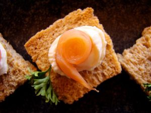 Canapé - Salmon on wholemeal bread with cream cheese